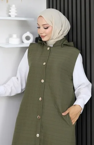 Gewatteerd Stoffen Vest Met Knopen 0186A-04 Khaki 0186A-04