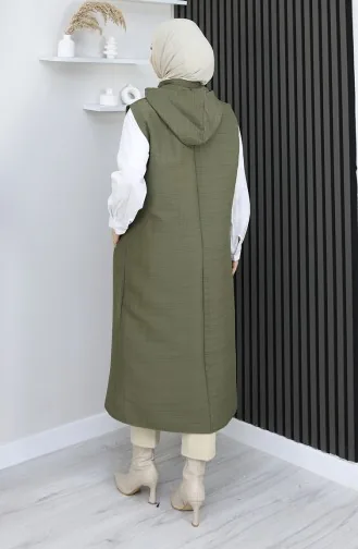 Gewatteerd Stoffen Vest Met Knopen 0186A-04 Khaki 0186A-04