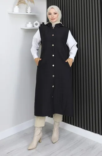 Gilet Boutonné En Tissu Matelassé 0186A-05 Noir 0186A-05