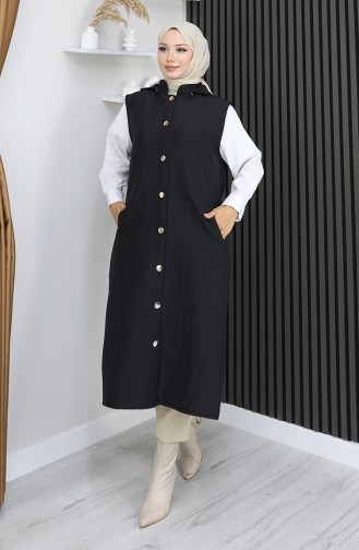 Gewatteerd Stoffen Vest Met Knopen 0186A-05 Zwart 0186A-05