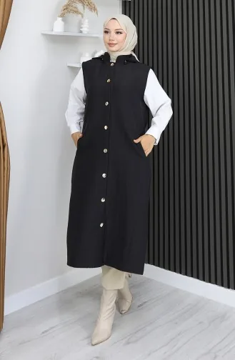 Gilet Boutonné En Tissu Matelassé 0186A-05 Noir 0186A-05