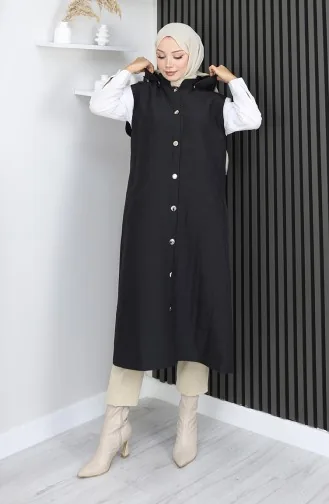 Gilet Boutonné En Tissu Matelassé 0186A-05 Noir 0186A-05