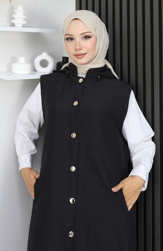 Gewatteerd Stoffen Vest Met Knopen 0186A-05 Zwart 0186A-05