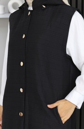 Gewatteerd Stoffen Vest Met Knopen 0186A-05 Zwart 0186A-05