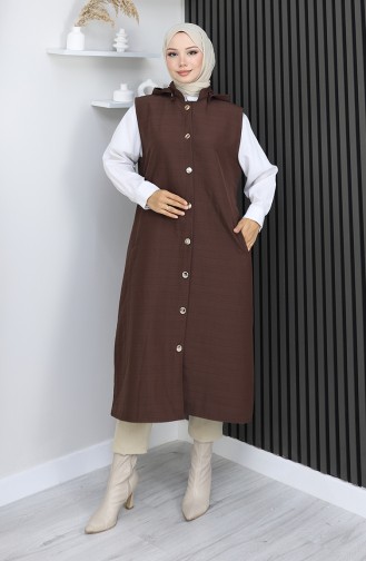 Gewatteerd Stoffen Vest Met Knopen 0186A-06 Bruin 0186A-06