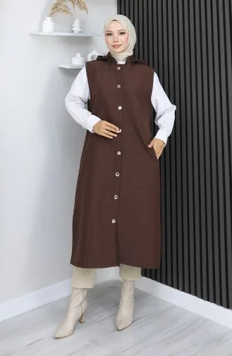 Gilet Boutonné En Tissu Matelassé 0186A-06 Marron 0186A-06