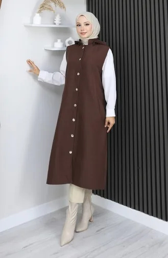 Gilet Boutonné En Tissu Matelassé 0186A-06 Marron 0186A-06