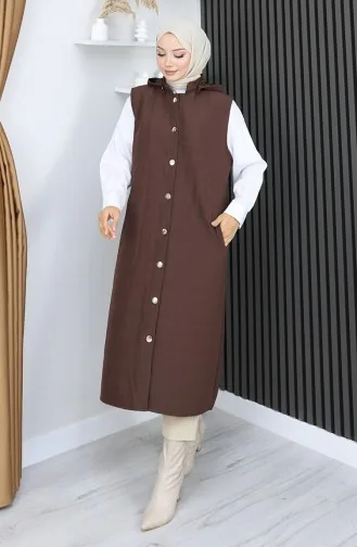 Gilet Boutonné En Tissu Matelassé 0186A-06 Marron 0186A-06