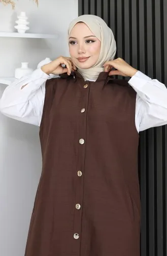 Gilet Boutonné En Tissu Matelassé 0186A-06 Marron 0186A-06