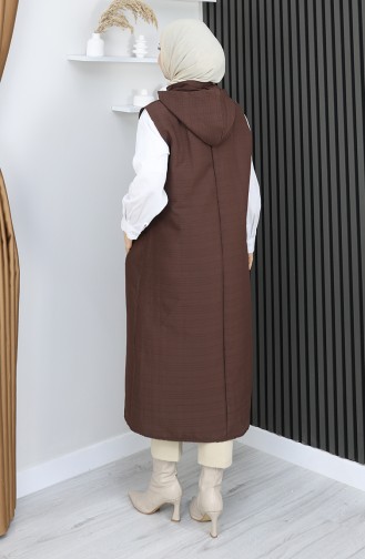 Gewatteerd Stoffen Vest Met Knopen 0186A-06 Bruin 0186A-06