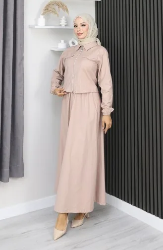 Ensemble Veste Et Jupe Deux Pièces Beige 0184-02 0184-02