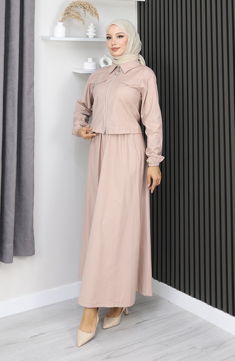 Sefamerve, Jacket Skirt Two Piece Suit 0184-02 Beige