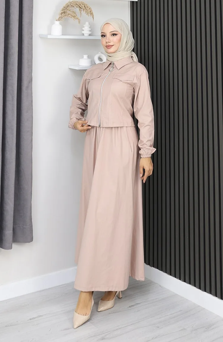 Ensemble Veste Et Jupe Deux Pièces Beige 0184-02 0184-02