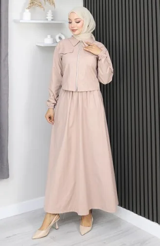 Ensemble Veste Et Jupe Deux Pièces Beige 0184-02 0184-02