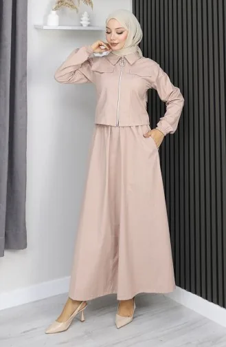 Ensemble Veste Et Jupe Deux Pièces Beige 0184-02 0184-02