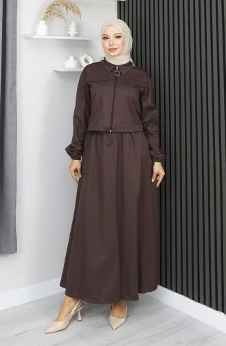Ensemble Veste Et Jupe Deux Pièces Marron 0184-03 0184-03