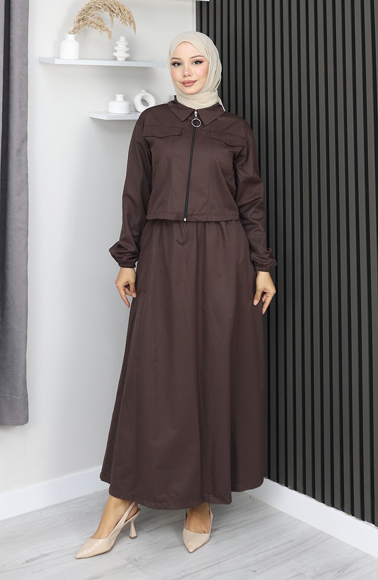 Sefamerve, Ensemble Veste Et Jupe Deux Pièces Marron 0184-03