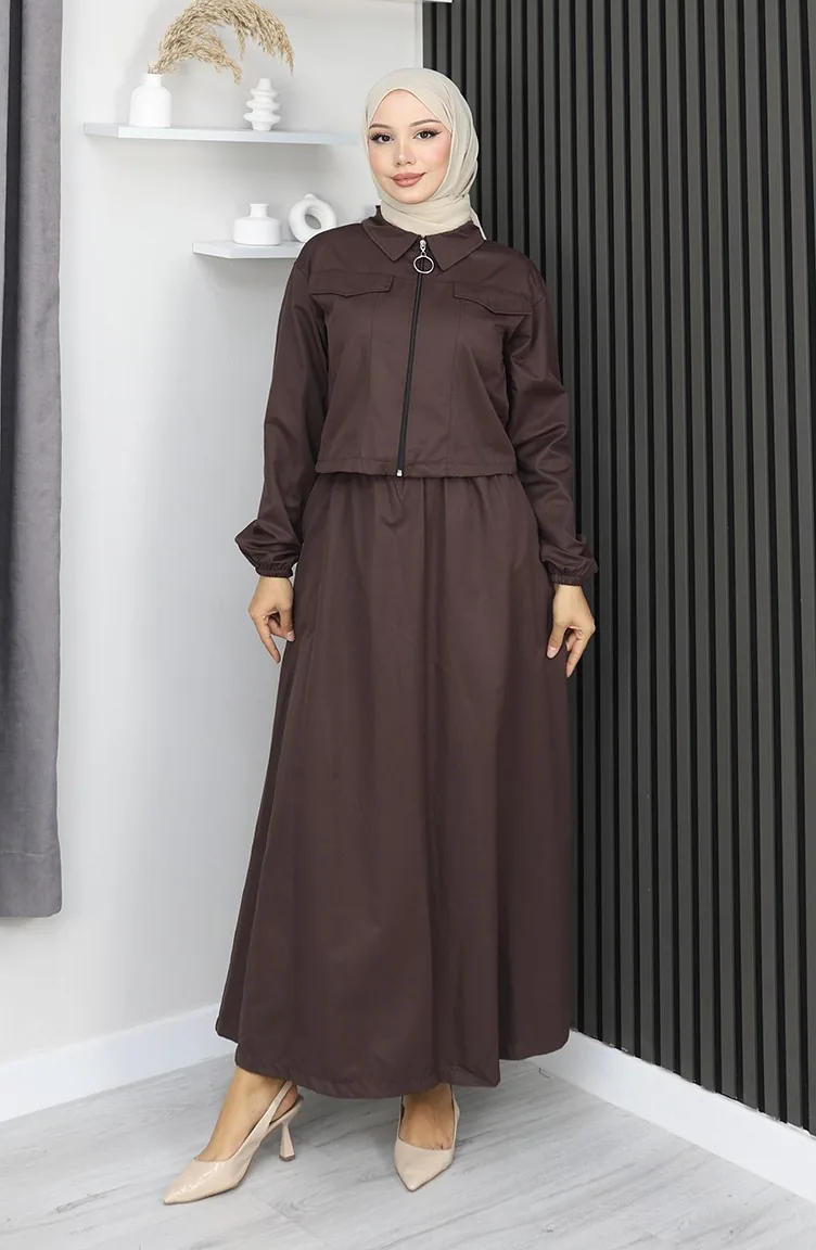 Ensemble Veste Et Jupe Deux Pièces Marron 0184-03 0184-03