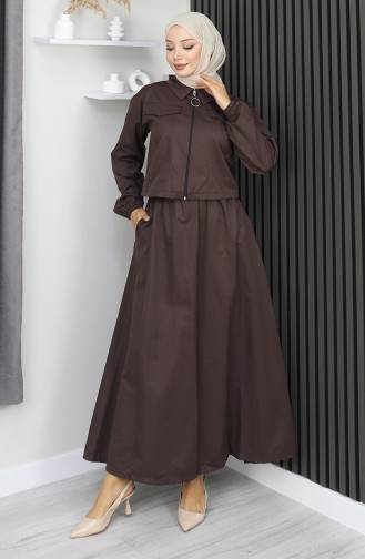 Ensemble Veste Et Jupe Deux Pièces Marron 0184-03 0184-03