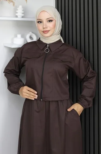 Ensemble Veste Et Jupe Deux Pièces Marron 0184-03 0184-03