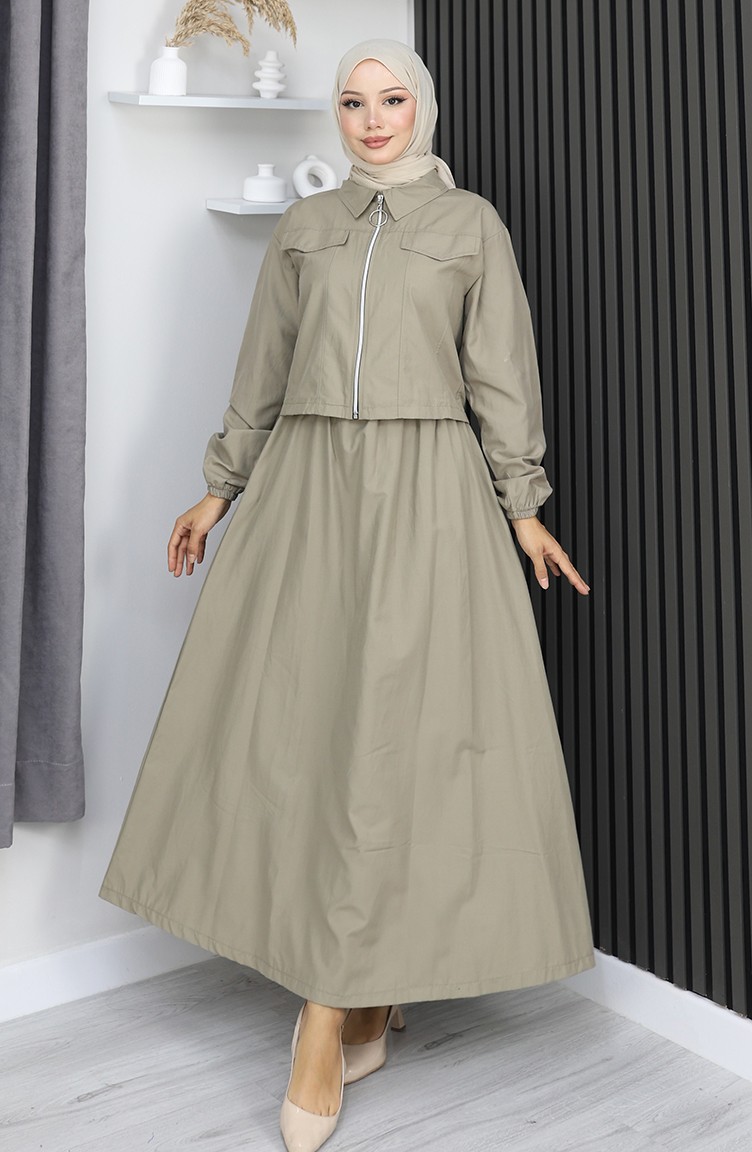 Sefamerve, Ensemble Veste Et Jupe Deux Pièces Kaki 0184-04