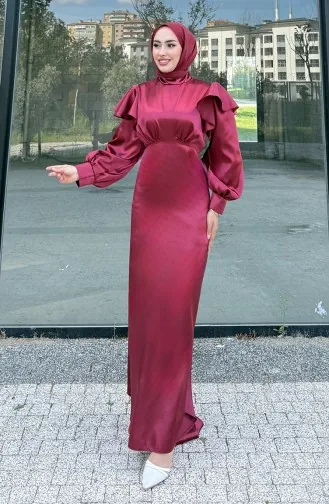 Eliza Satin Evening Dress 4661-02 Burgundy 4661-02