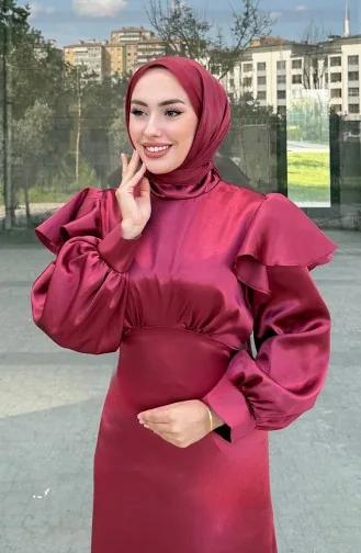 Eliza Satin Evening Dress 4661-02 Burgundy 4661-02