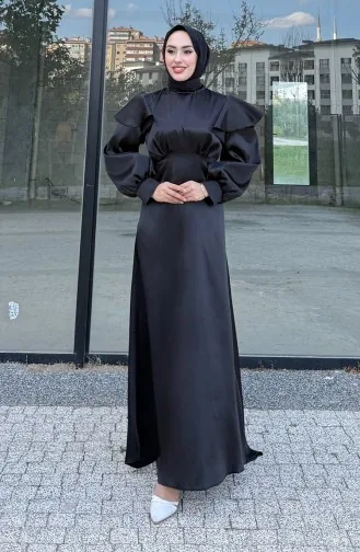 Robe De Soirée Eliza En Satin Noir 4661-05 4661-05