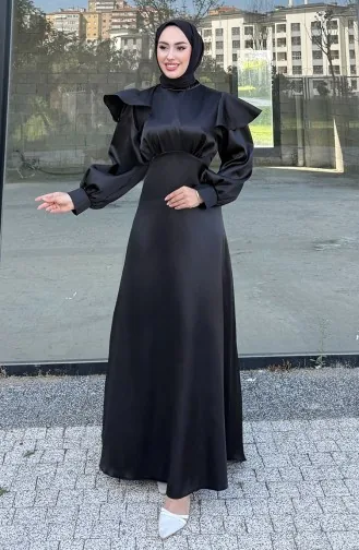 Robe De Soirée Eliza En Satin Noir 4661-05 4661-05