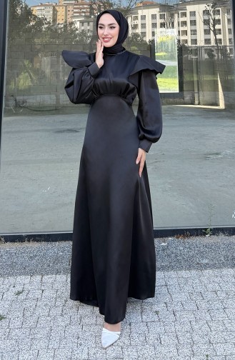 فستان سهرة ساتان إليزا 4661-05 أسود 4661-05