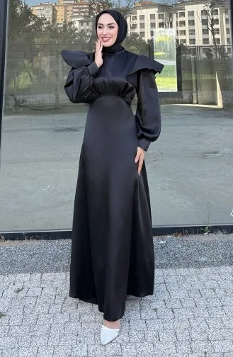 Robe De Soirée Eliza En Satin Noir 4661-05 4661-05