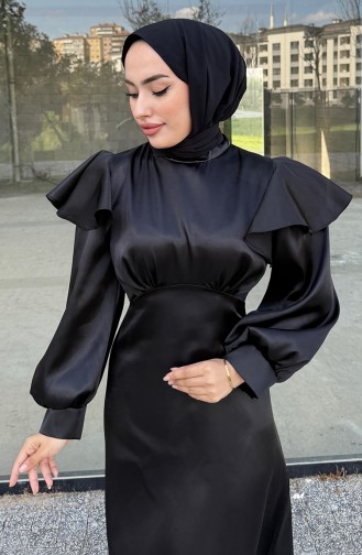 فستان سهرة ساتان إليزا 4661-05 أسود 4661-05