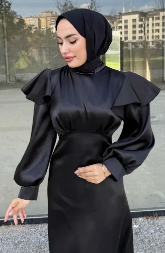 Robe De Soirée Eliza En Satin Noir 4661-05 4661-05