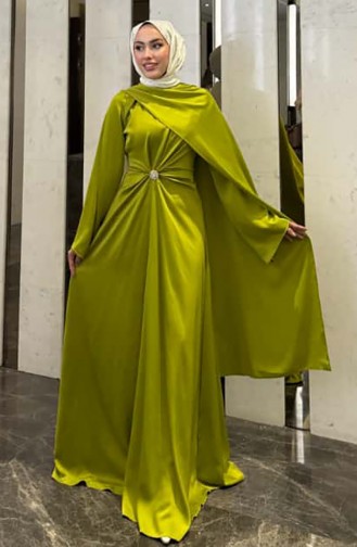 Cape Satin Evening Dress 4664-01 Oil Green 4664-01