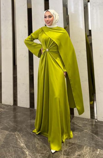 Cape Satin Evening Dress 4664-01 Oil Green 4664-01