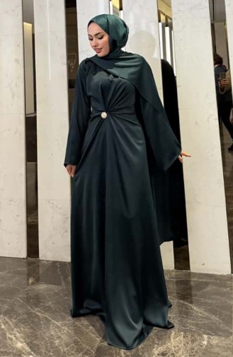 Cape Satin Evening Dress 4664-02 Emerald Green 4664-02