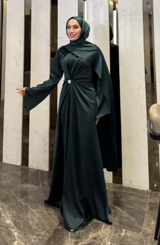 Cape Satin Evening Dress 4664-02 Emerald Green 4664-02