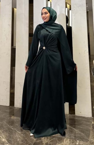 Cape Satin Evening Dress 4664-02 Emerald Green 4664-02