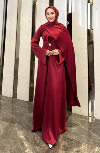 Cape Satin Evening Dress 4664-03 Burgundy 4664-03