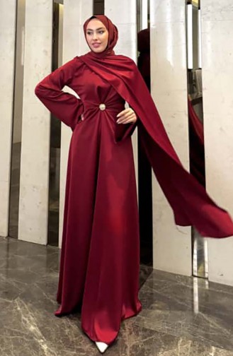 Cape Satin Evening Dress 4664-03 Burgundy 4664-03