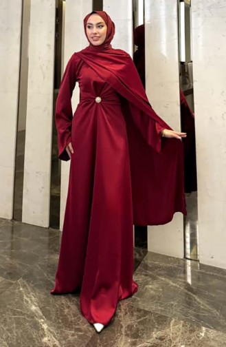 Cape Satin Evening Dress 4664-03 Burgundy 4664-03