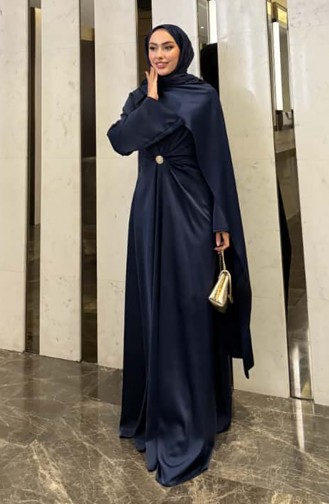 فستان سهرة ساتان كيب 4664-04 أزرق داكن 4664-04