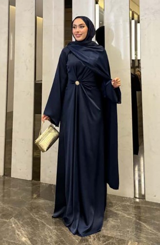 فستان سهرة ساتان كيب 4664-04 أزرق داكن 4664-04
