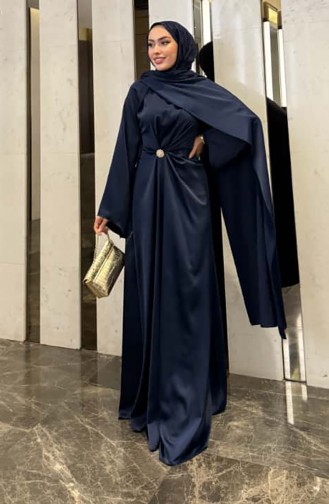 فستان سهرة ساتان كيب 4664-04 أزرق داكن 4664-04