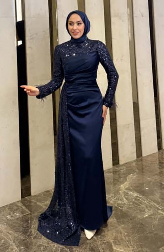 Abendkleid Aus Schimmerndem Satin 4667-02 Marineblau 4667-02