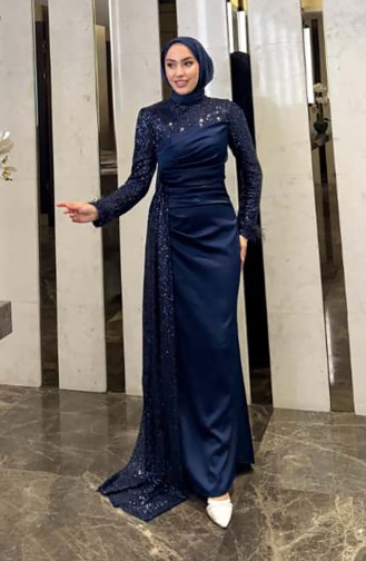 Abendkleid Aus Schimmerndem Satin 4667-02 Marineblau 4667-02