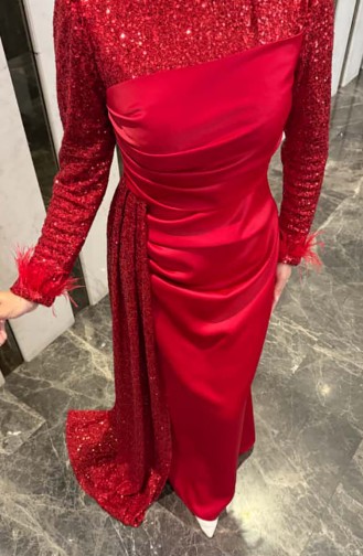 فستان سهرة ساتان لامع 4667-04 أحمر 4667-04