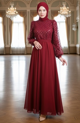 Chiffon Avondjurk Met Pailletten En Riem 5617-05 Bourgondië 5617-05