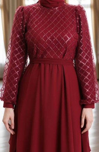 Chiffon Avondjurk Met Pailletten En Riem 5617-05 Bourgondië 5617-05