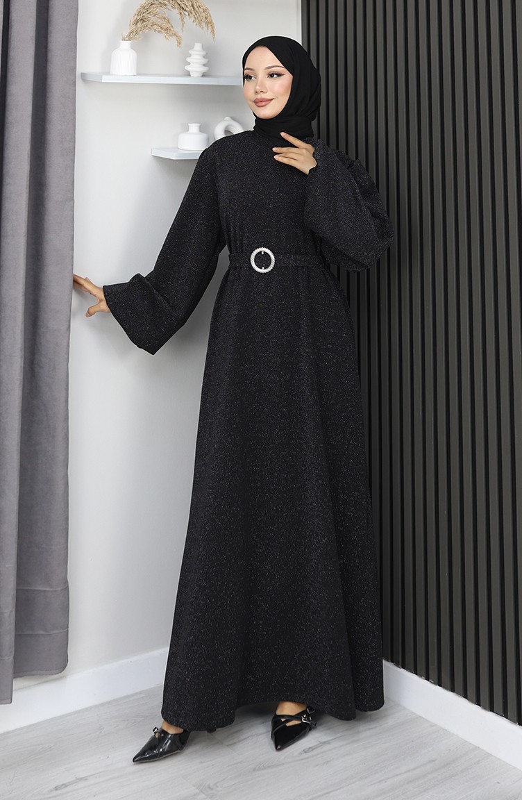 Sefamerve, Scuba Fabric Glitter Evening Dress 0207-01 Black